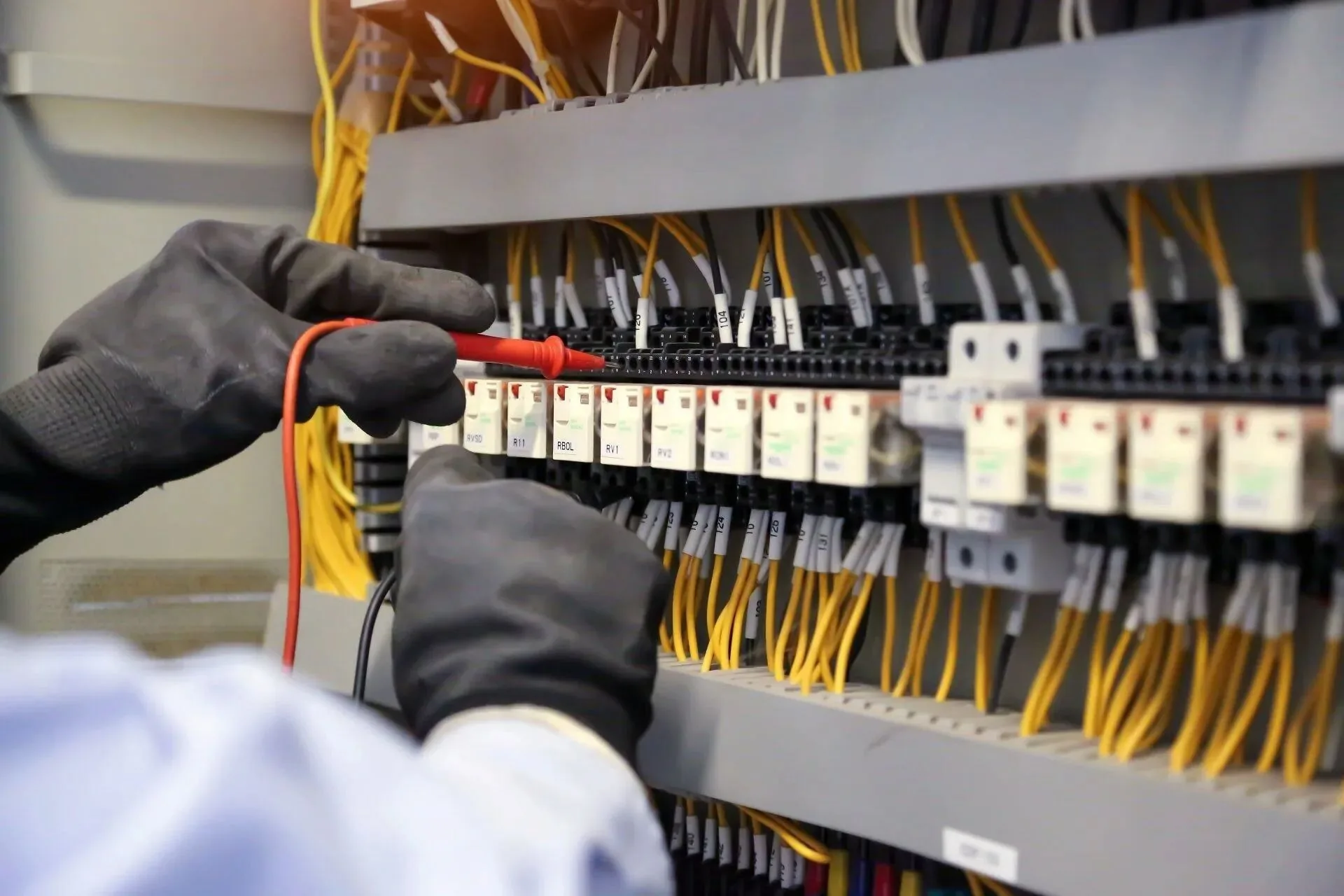 Close-up of switchboard breakers installed by D.J. Whatley & Son