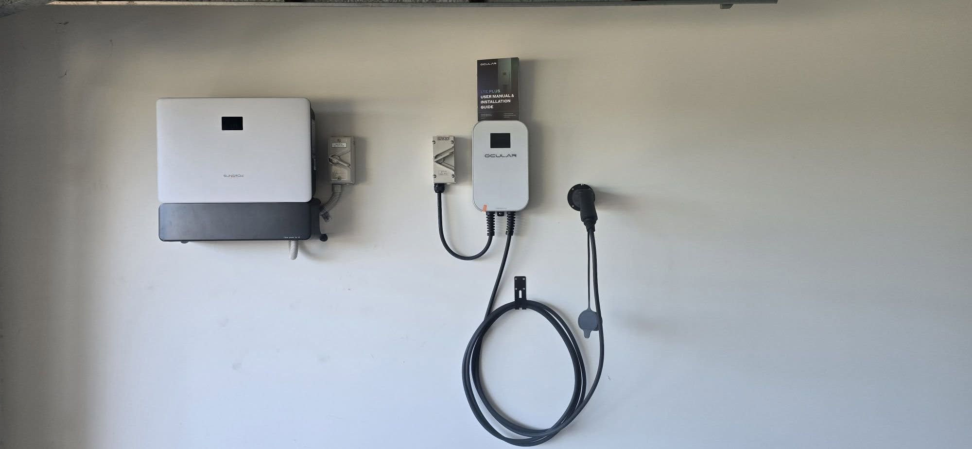 Sungrow solar inverter and Ocular EV charger installed by D.J. Whatley & Son